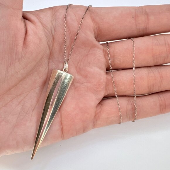 VTG Sterling Silver 925 Large Spike Pendant Necklace Spring Ring Size 18" Length - Picture 5 of 12